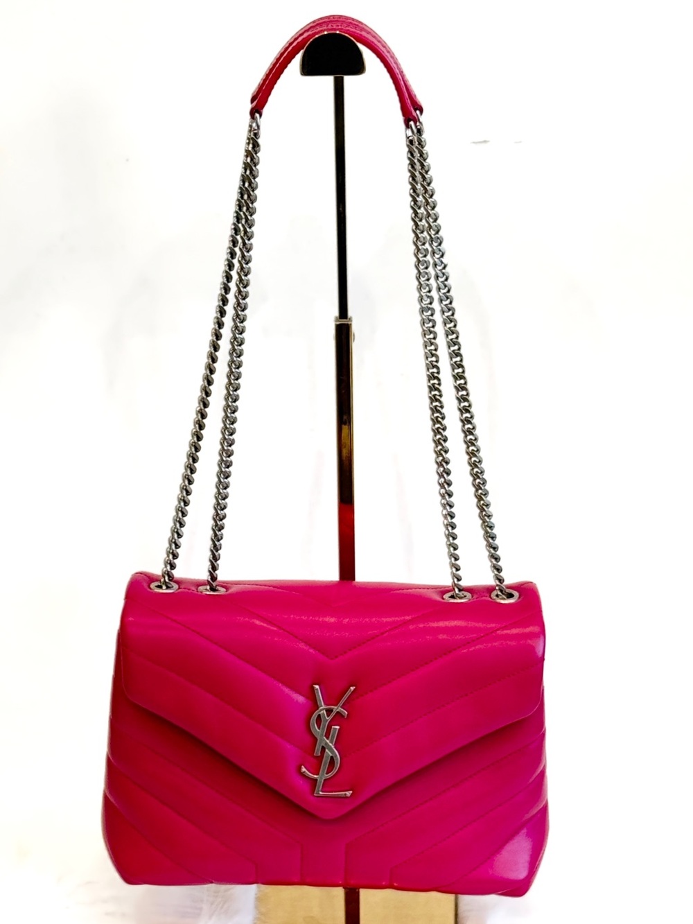 Saint Laurent Hot Pink Quilted Loulou Medium Chain Crossbody Bag - Picture 4 of 4